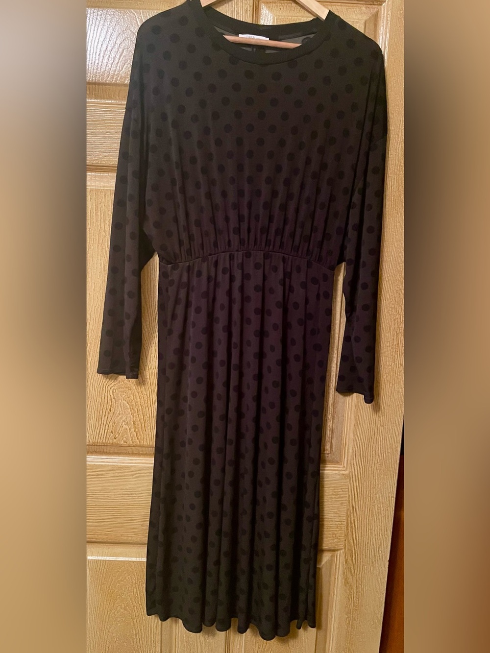Zara Basic Black Polka Dot Long-Sleeve Midi Dress size XL EUC